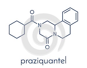 Praziquantel anthelmintic drug molecule. Used to treatÃÂ tapeworm infections. Skeletal formula. photo